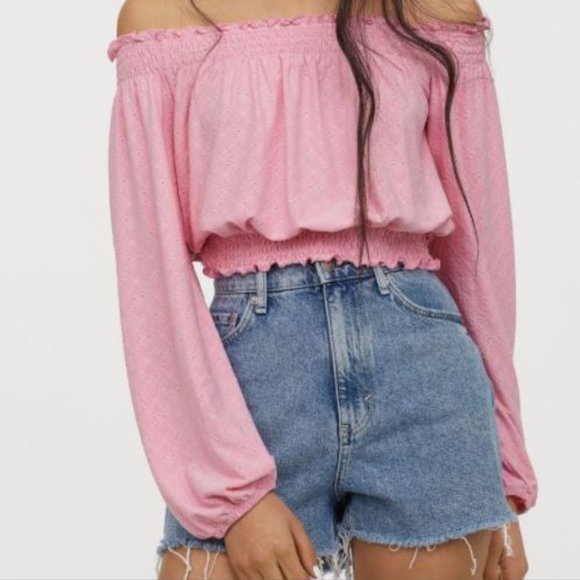 H&M Tops - H&M Pink Smocked Off The Shoulder Top